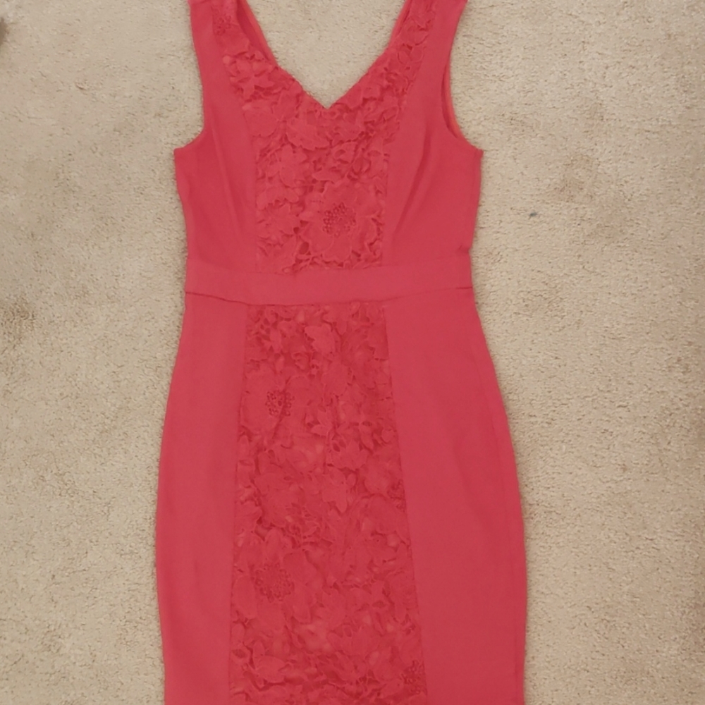 Coral mini dress with crochet details size small